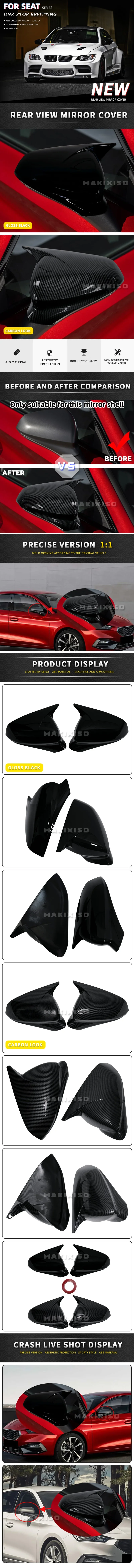 Für Seat Leon Cupra Formentor 2020 2021 2022 2023 2024 Glänzend Schwarze Rückspiegel-Abdeckungen Spiegelkappen Spiegelgehäuse-Abdeckung ﻿ – Detail 1