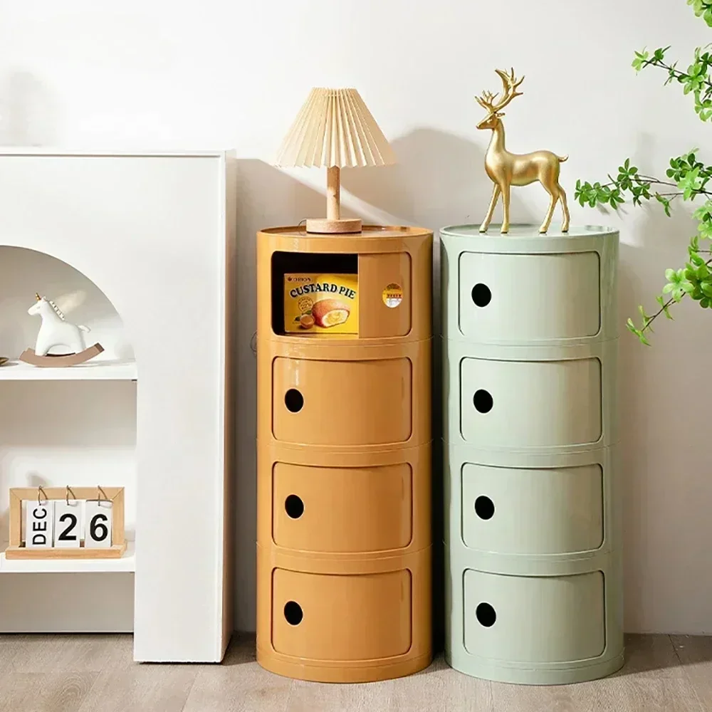 Creative Modular Bedside Table Round Large-capacity Storage Bedside Small Cabinet Bedroom Simple Storage Narrow Side Cabinet Nightstands Set