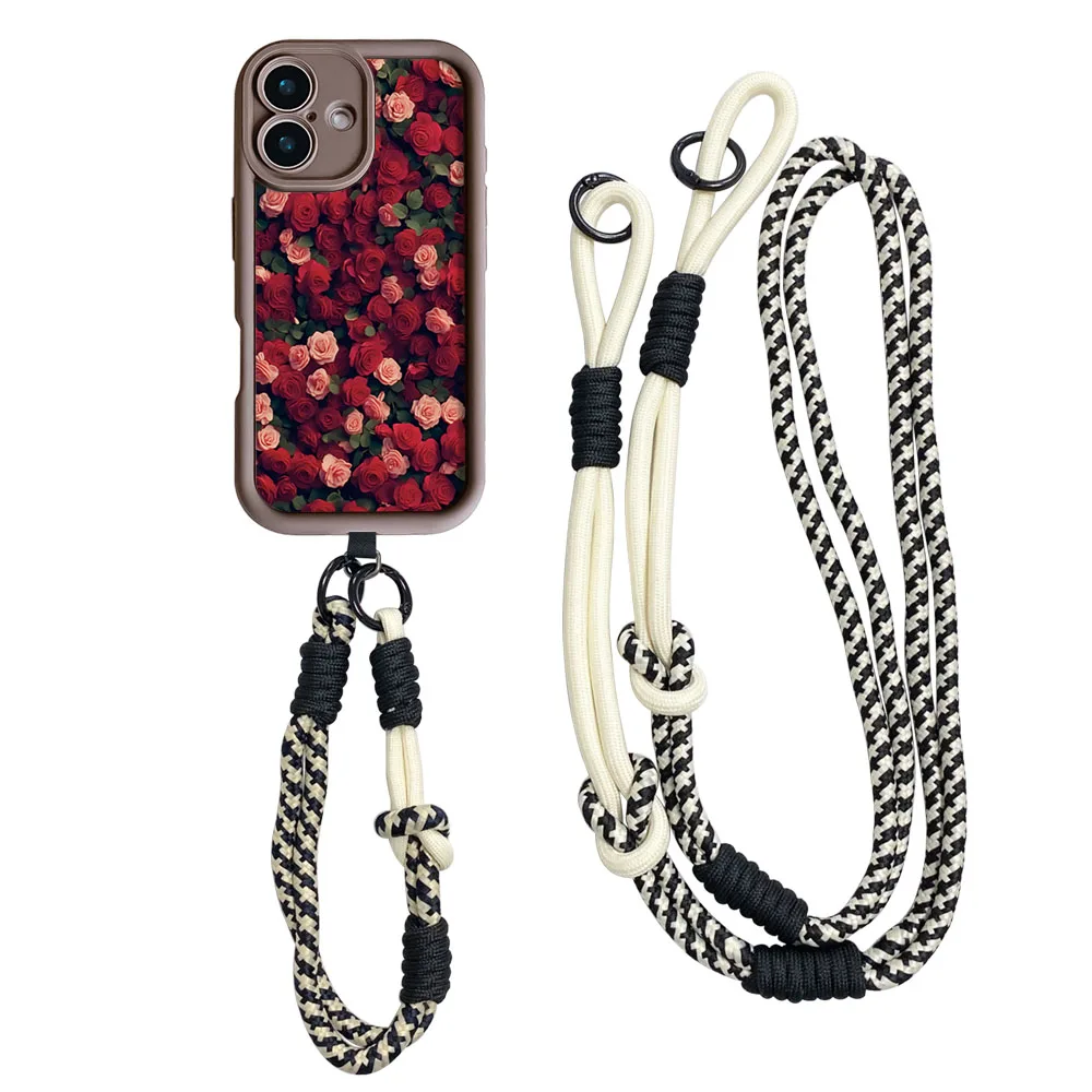 Rose Flower Crossbody Lanyard Phone Case with Strap - Soft TPU Cover