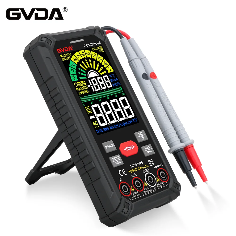 GVDA Smart Digital Multimeter 9999 counts LCD Color Display DC AC Voltage Current True RMS Multimetro Rechargeable Multitester