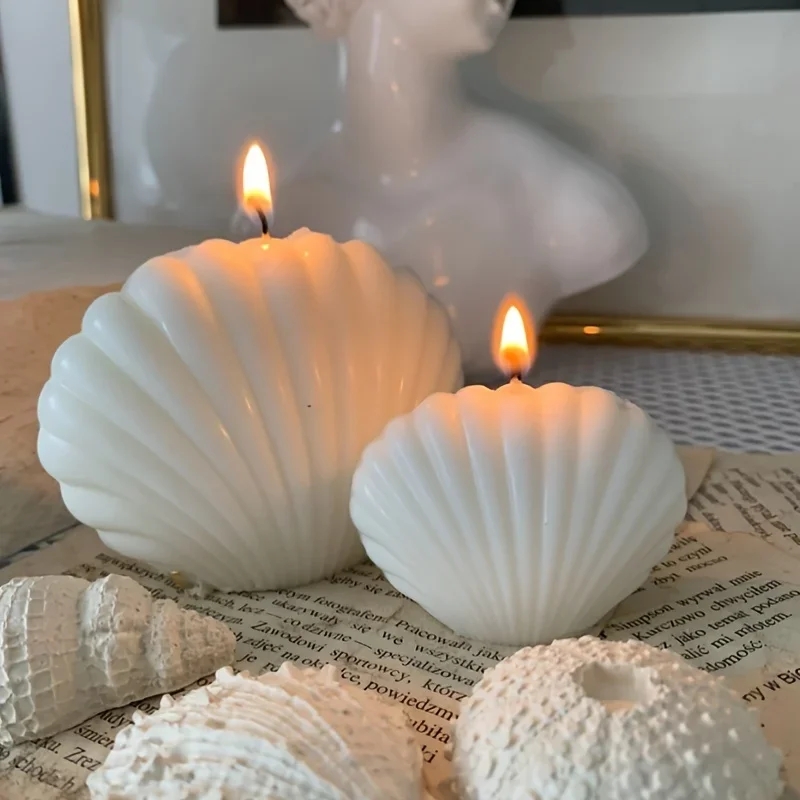 3D Shell Shaped Candle Silicone Mold Fan-shaped Striped Shell Scented Candle Plaster Making Mould Epoxy Resin Molds Home Decor