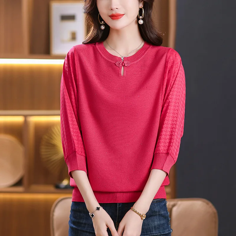 

3/4 Knitwear Women's Half Sleeve Top 2024 Summer New Sweater Spring and Autumn Bottoming Shirt