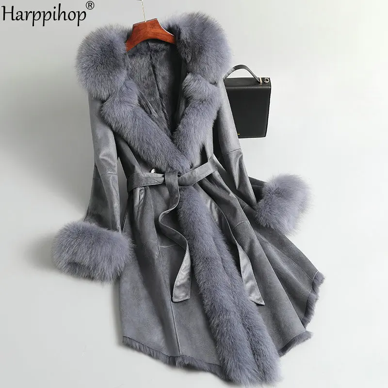 Fur leather rabbit fur coat coat female fox fur collar Slim long-sleeved  fur coat female - AliExpress 200000345
