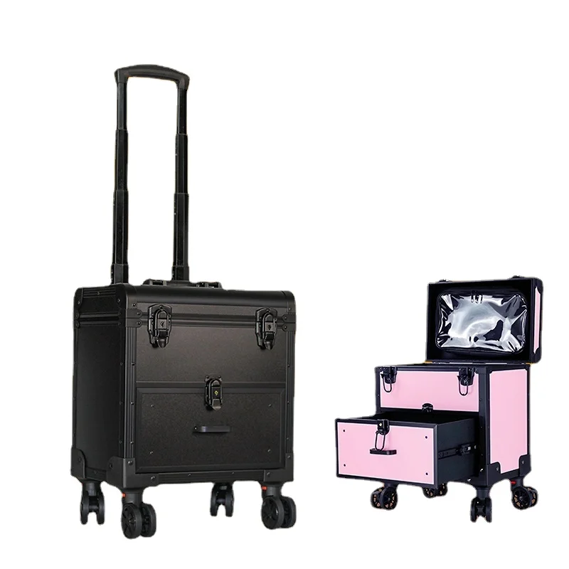 전문 여행 화장품 상자 네일 속눈썹 자수 보관 도구 가방, 여성 가벼운 럭셔리 여행 가방, 롤링 수하물