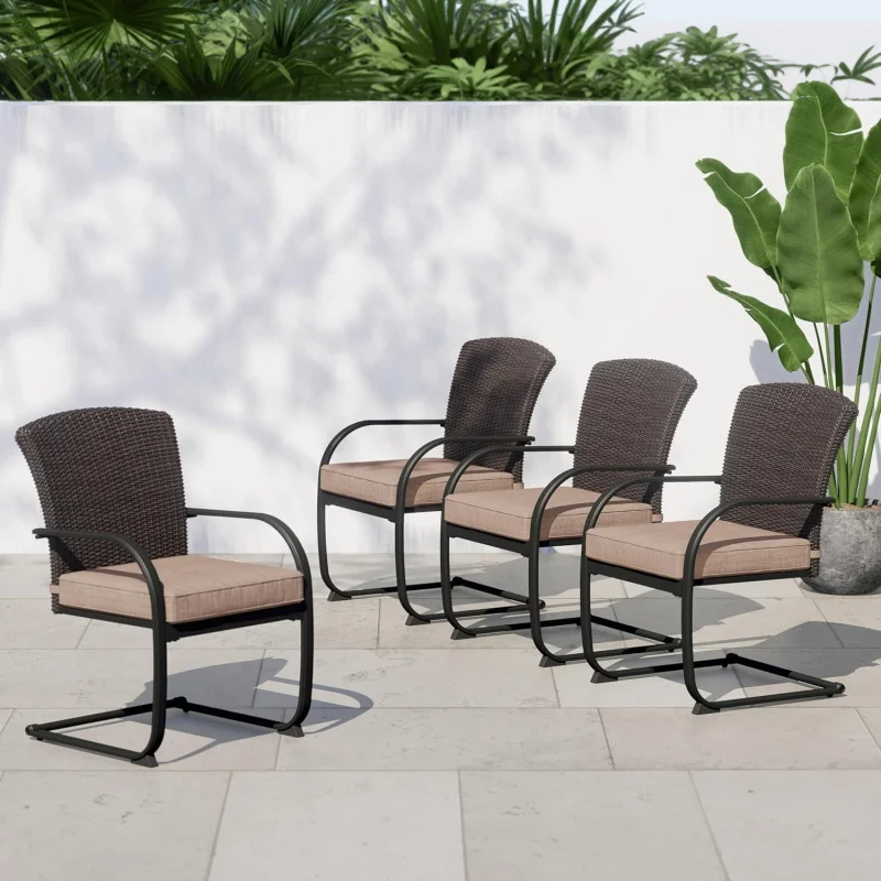 4 Pieces Outdoor Patio Metal Dining Chairs,Dining Chairs Set of 4 with Seat Cushions for Lawn Garden Backyard Deck, Beige