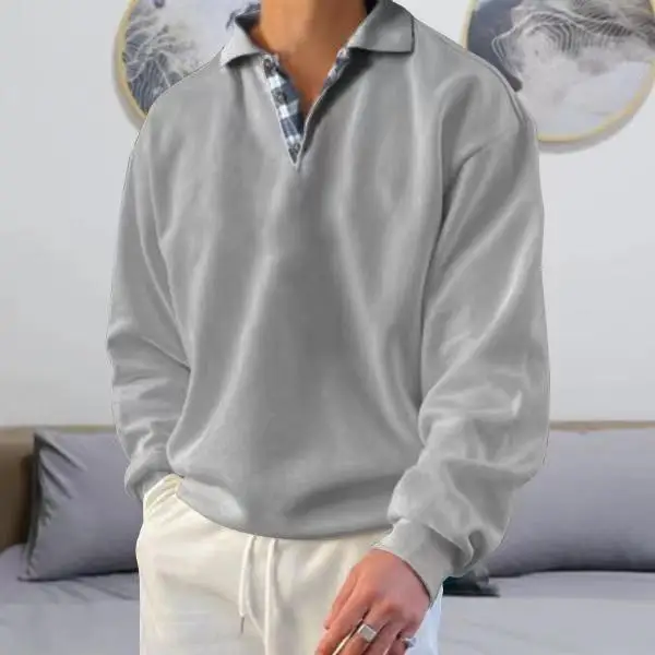 Hot Selling Long Sleeved V-neck Men's Flip Collar Loose Hoodie Men's Clothing 5