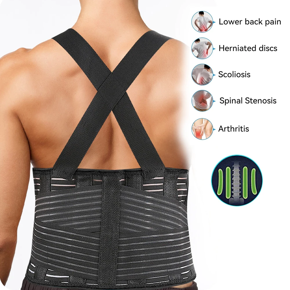 Work Back Brace,Back Support Belt for Lower Back Pain Relief,Heavy Lifting,Industrial Brace for Work With Shoulder Straps