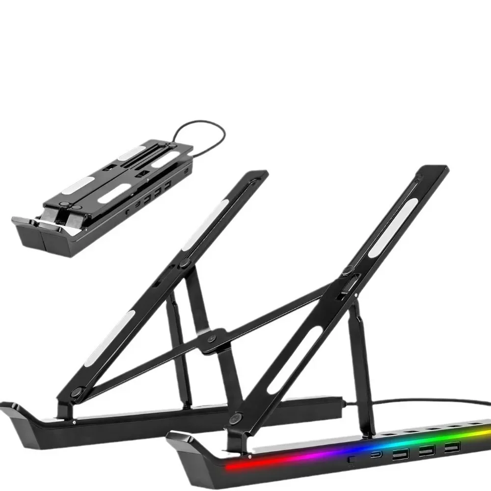 Laptop Stand USB GRB aluminum alloy luminous Adjustable Heat Dissipation Expansion Dock Notebook Bracket
