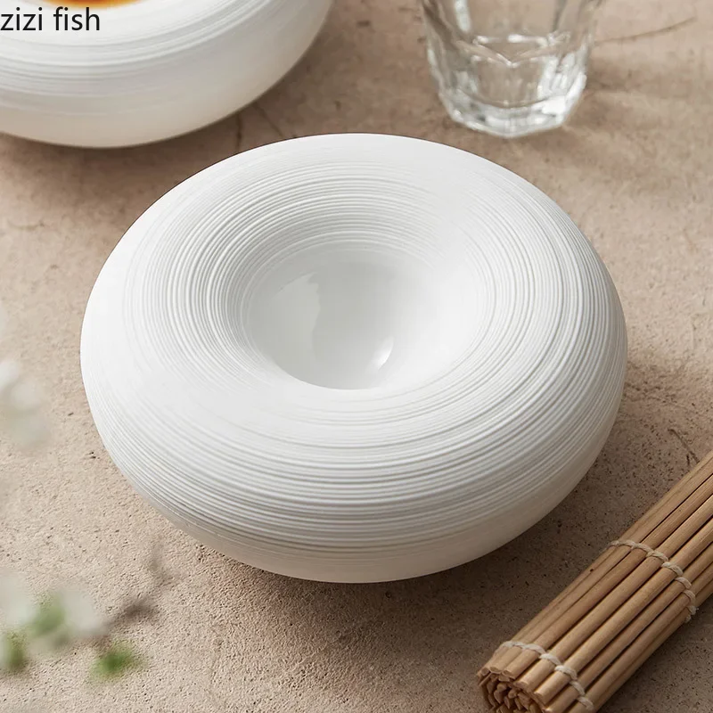 White Double Layer Insulation Plate Serving Plate Ceramic Circular Thick Soup Snack Dish Salmon Dish Restaurant Tableware