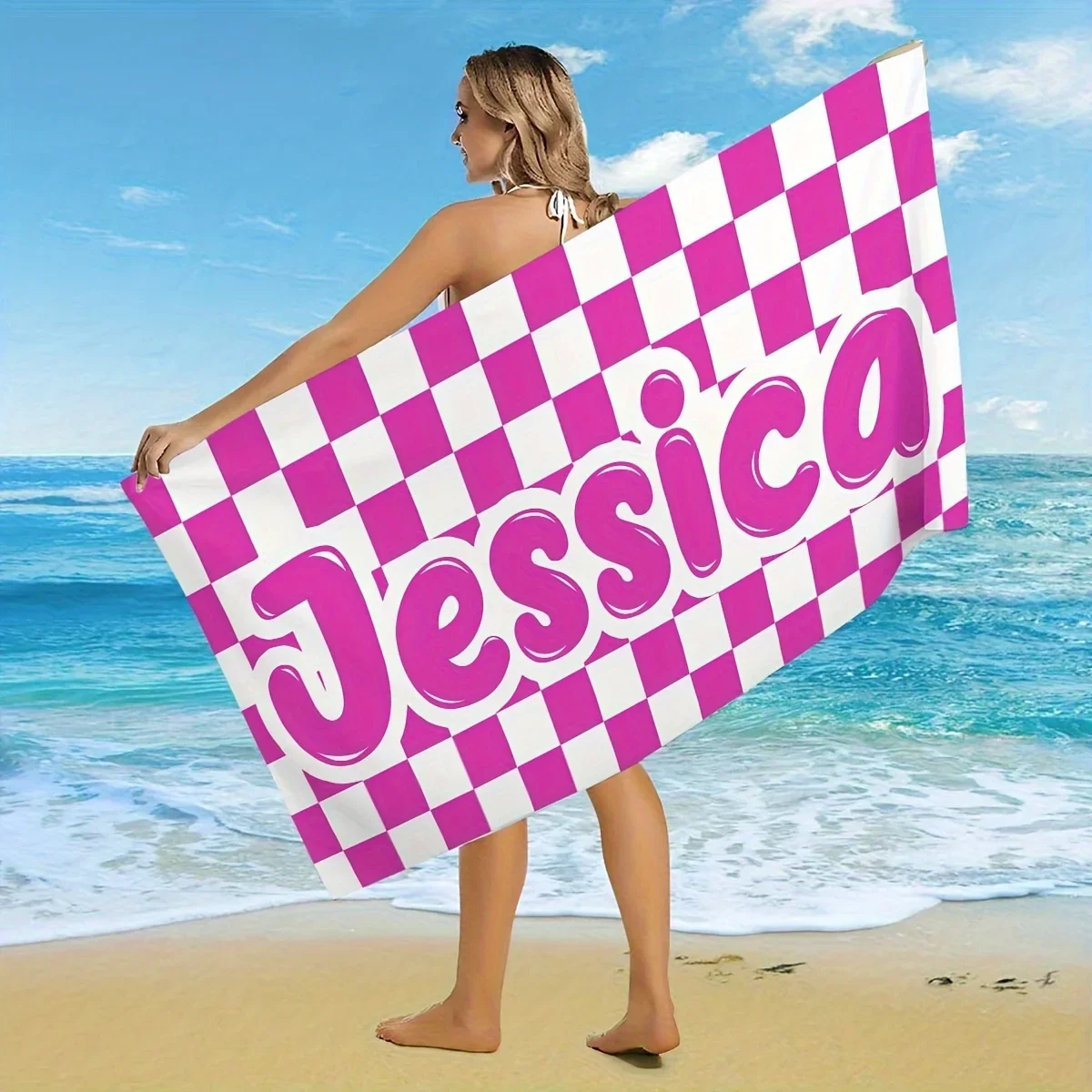 Custom Brown Checkered Beach Towel 5 | ustom Brown Checkered Beach Towel 4