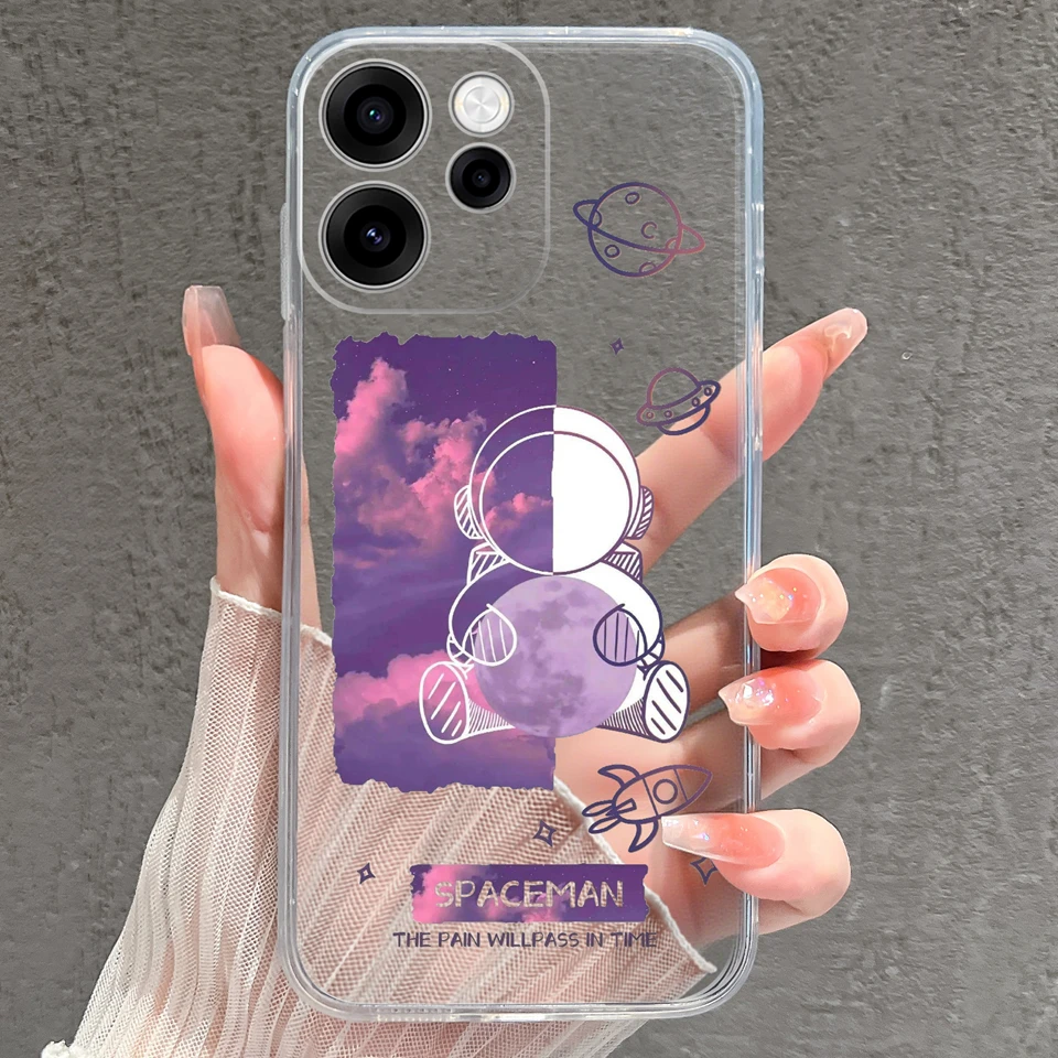 Cartoon Cat Astronaut Minimalist Soft Clear Phone Case
