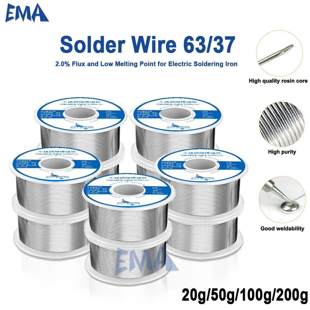 Solder Wire 63/37 20-200g Tin Clean Rosin Core 0.8/1.0mm Welding Soldering Iron Reel Flux 2% 1-5pcs Electronic Soldering Wire