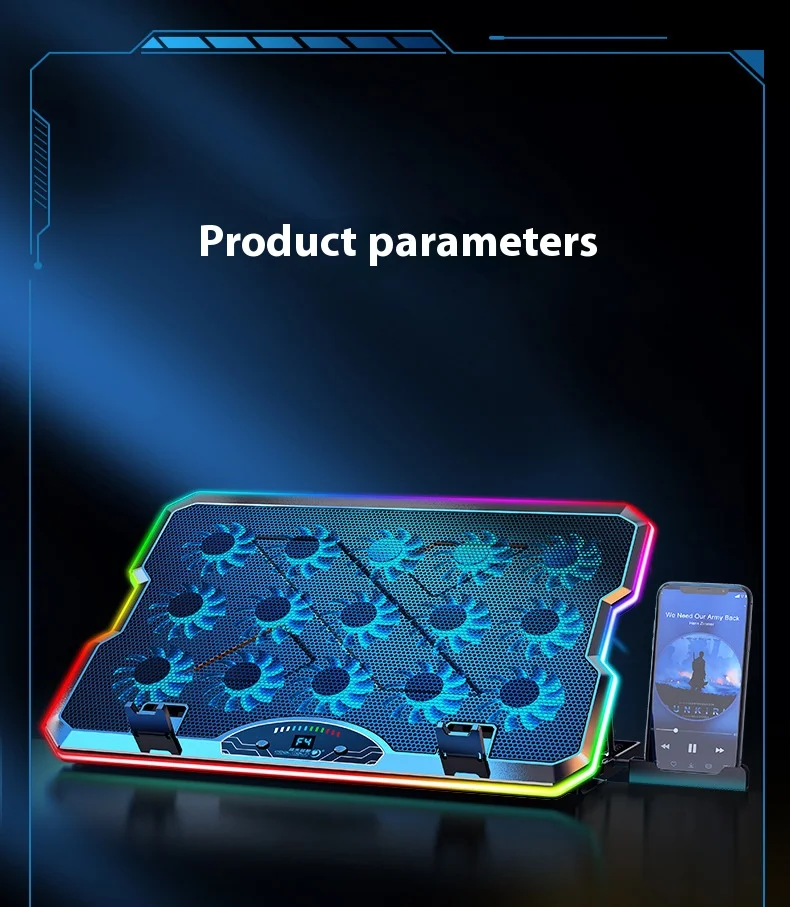 COOLCOLD F15 Gaming RGB Laptop Cooling Pad 15 Quiet Fans For 12-17.3 Inch With USB TYPE-C Port Notebook Cooler Stand_voghion.com