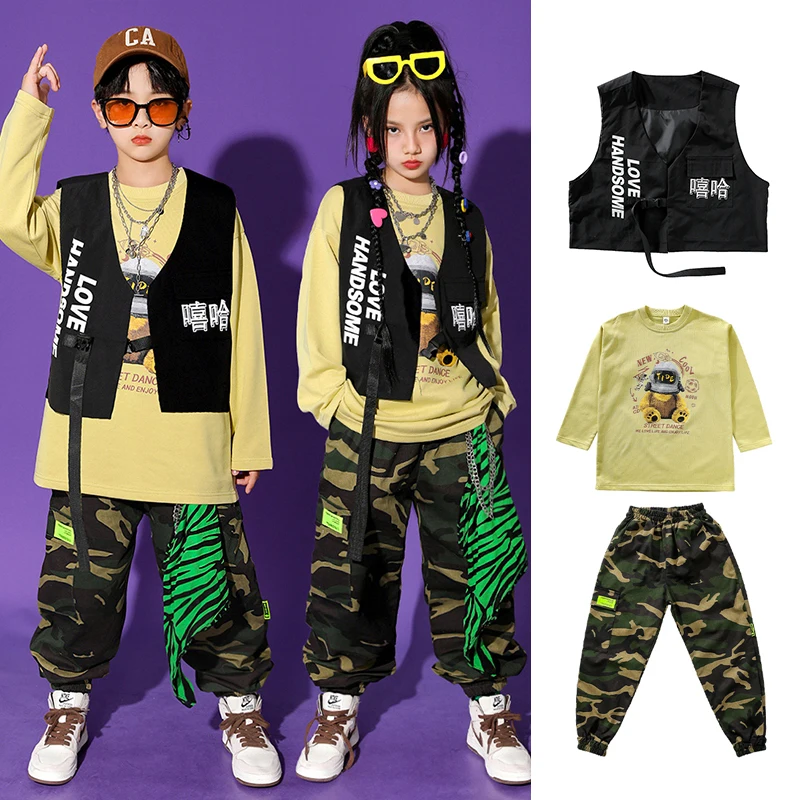 

Hip Hop Dance Costume Boys Street Dance Clothing Jazz Dancing Outfit For Girls Vest Tops Pants Suit Modern Dancewear YS4212