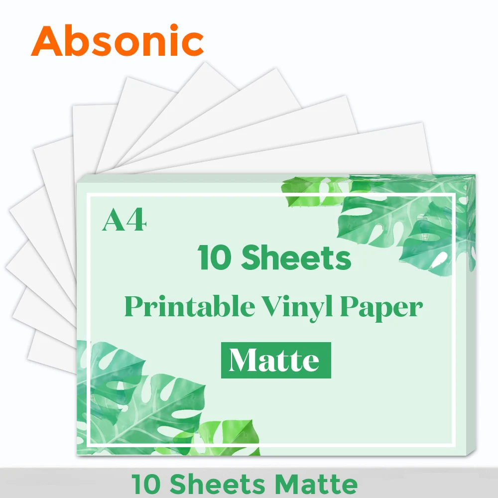 Papier Autocollant A4 en Vinyle Imprimable, Auto-Adhésif, Imperméable,  Adapté à l'Imprimante à Jet d'Encre, 10 Feuilles, 256