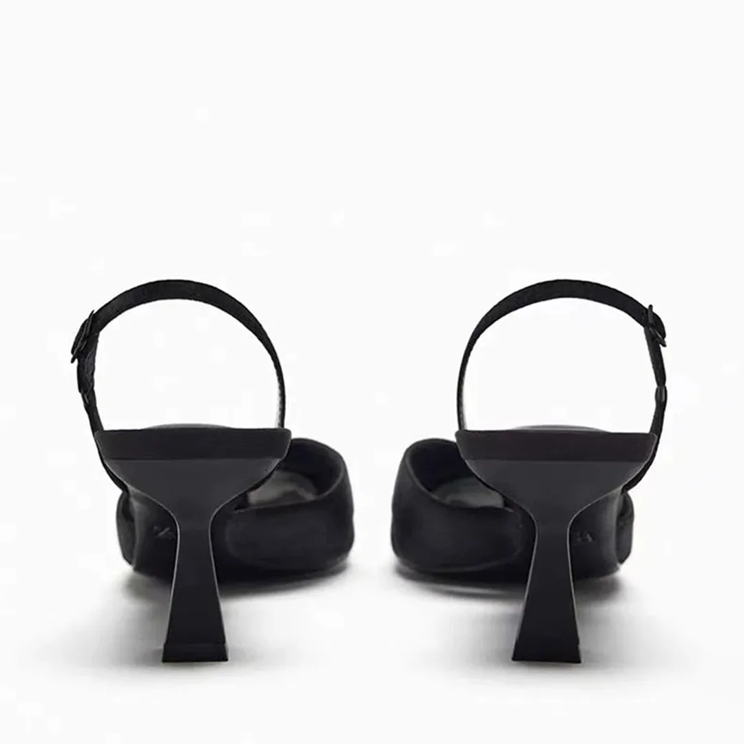 Point Head Kitten Heel Slingbacks Pumps For Women French Style Black Closed Head Mid-Heel Sandals Summer Sexy Cross Satins Shoes 4