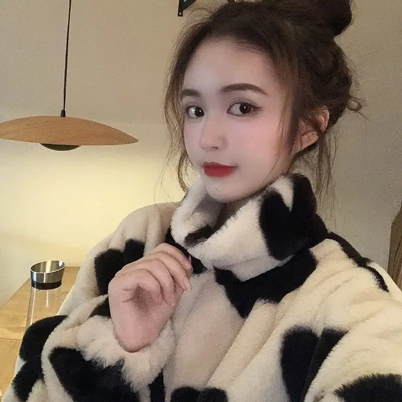 2022 Lamb Fleece Coat Love Lamb Fleece Cotton Coat Autumn and Winter Trend Loose Short Coat  Y2k