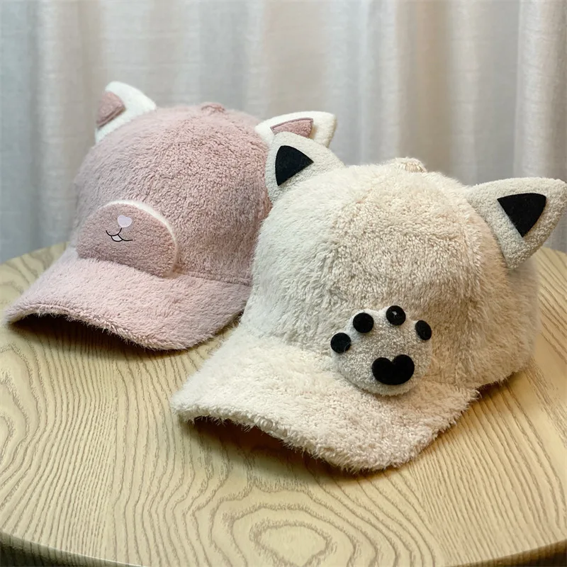 

Cute Animal Lamb Hair Baseball Hat Spring Autumn Thick Warm Plush Duck Tongue Hat Soft Adjustable Outdoor Cold Sunshade Cap Men