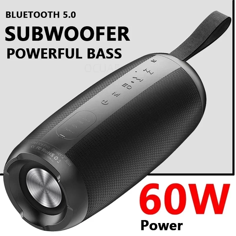 

Portable 60W Super Subwoofer Speaker Home Outdoor Fabric Waterproof Column Bluetooth Speaker Riding Sound Box Portable FM Radio