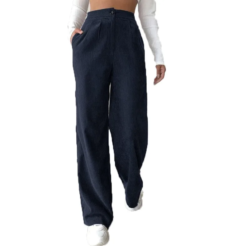 

Autumn And Winter New Women's High Waist Casual Pants Solid Corduroy Fashion Casual Loose Straight Pants Women
