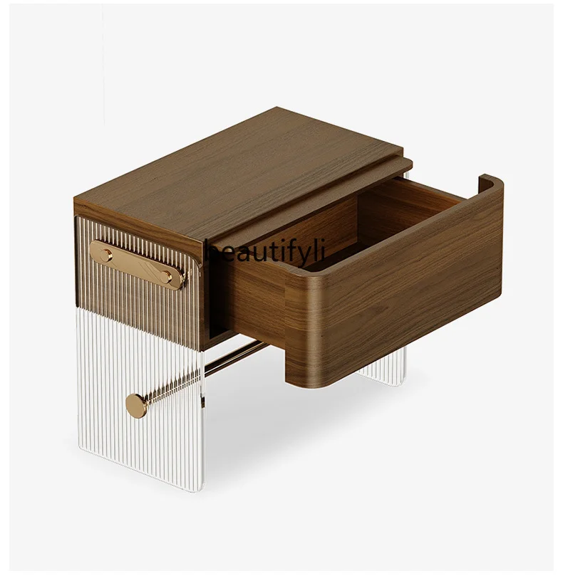 

Italian-Style Light Luxury Bedside Table Acrylic Bedside Cabinet Storage Bedroom Creative with Drawer Designer Side Table