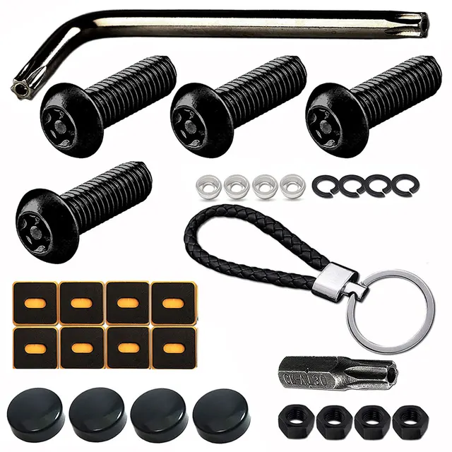 M6*20MM Anti Theft Black License Plate Screws Nut Mounting Kit W/ Wrenches for Combination Bracket of License Plate Frame Cover