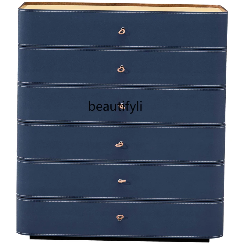 

Light Luxury Modern Simple Blue Saddle Leather Drawer Storage Storage Chest of Six Drawers