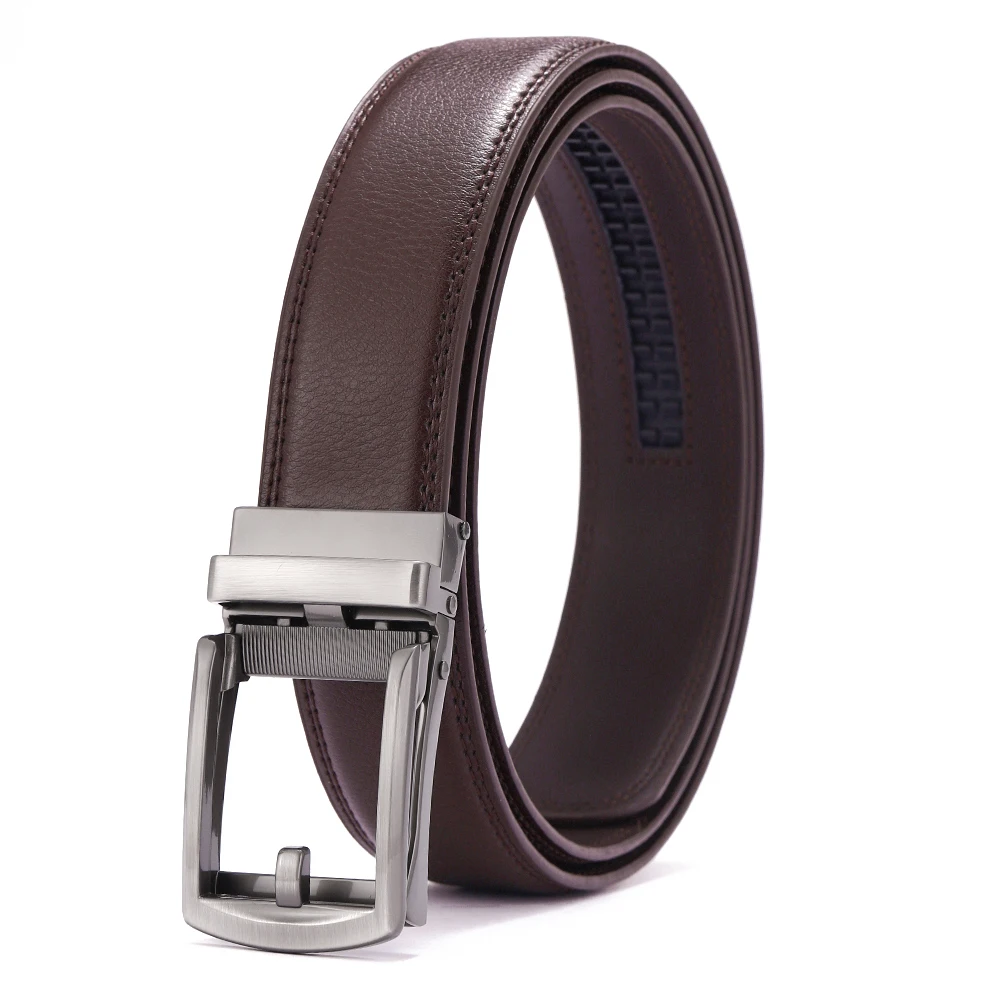 Formelle Herren-Ledergürtel mit Automatikschnalle, Modische Ratchet-Gürtel aus Rindsleder, Luxuriöse Designer-Gürtel in Schwarz und Braun, 3,5 cm Breite – Detail 4