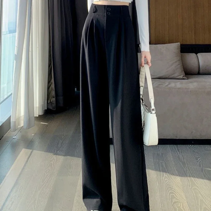 Elegant Wide Leg Pants Women Korean Style High Waist Black Baggy Pants Office Ladies Fashion Loose Suit Trousers Streetwear 2024 2