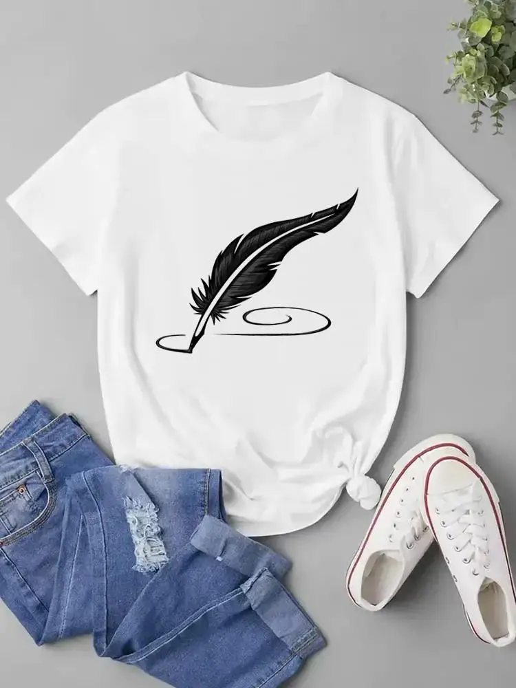 

Feather Style Trend 90s Cute Fashion T Shirt Graphic T-shirt Women Female Short Sleeve Clothes Print Top Ladies Clothing Tee