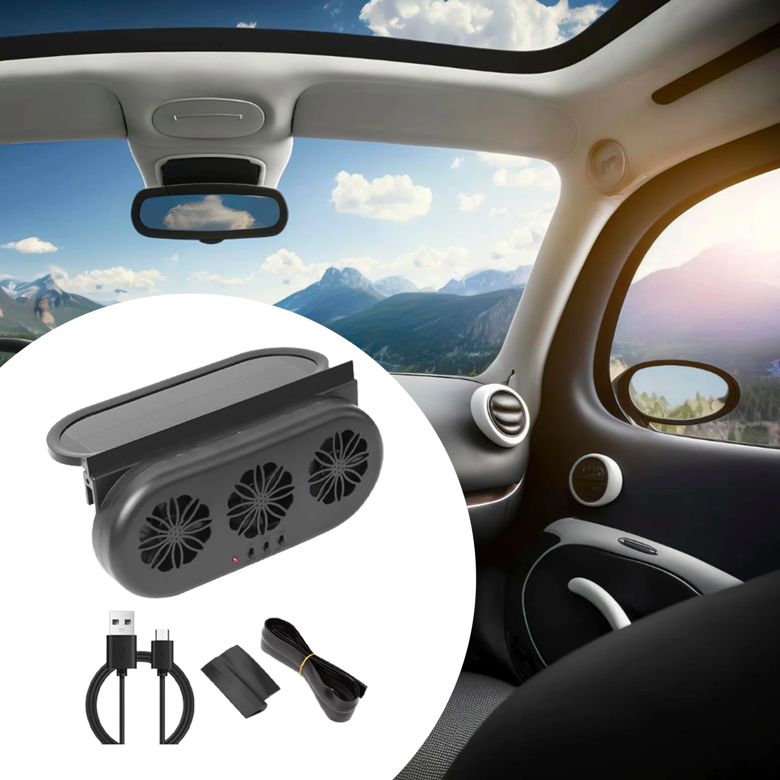 Vehicle Cooling Fan,Car Solar Powered Window Exhaust Fan Low Noise 3 Speed Adjustable Air Purifier for Traveling, Truck, SUV