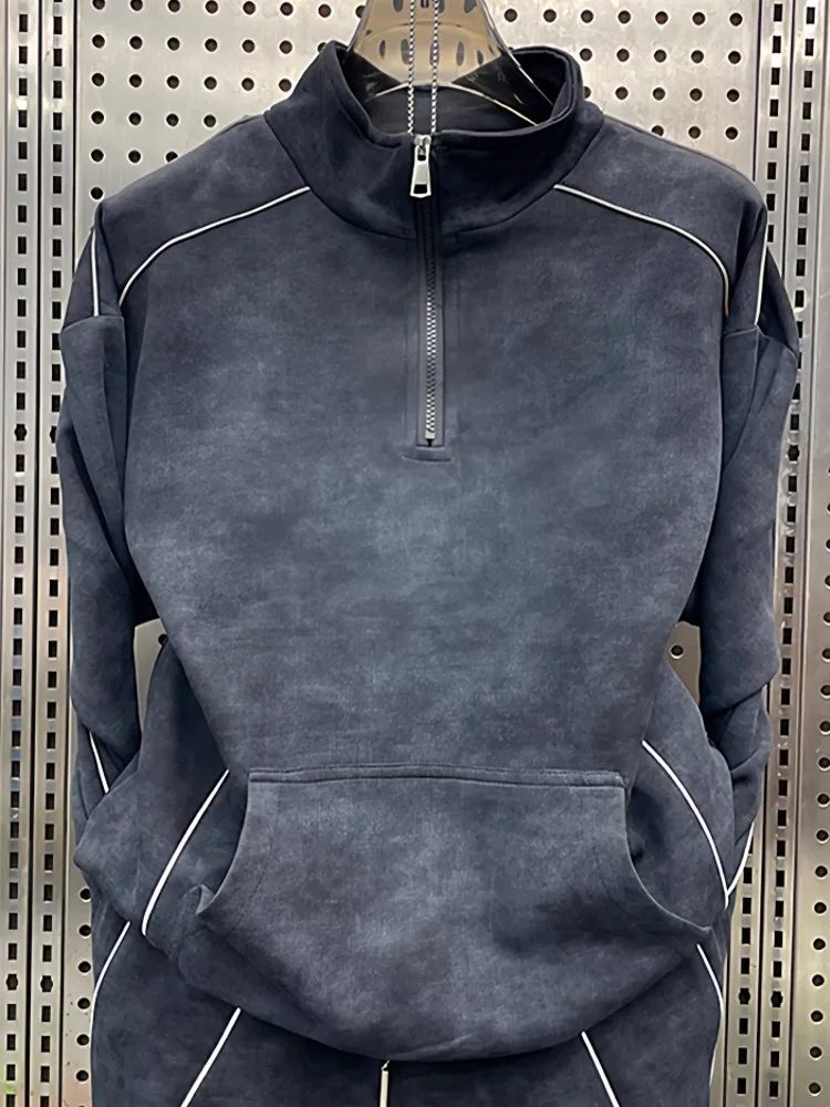 가을 남성 야외 러닝 세트 스탠드 칼라 스웨트셔츠 와이드 레그 팬츠 투피스 세트 조깅 트레이닝 트랙슈트 스포츠웨어 세트