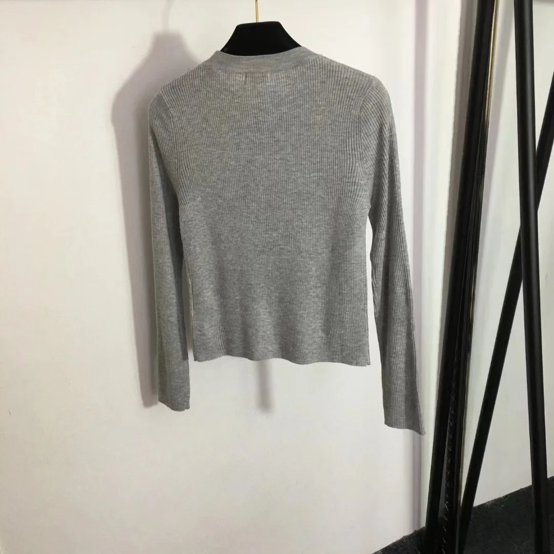 

2023 new fashion good quality letter printed vertical striped round neck long sleeve wool pullover sweater