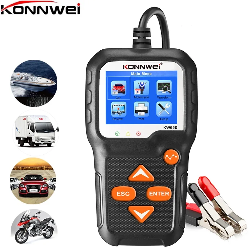 Tester Per Batterie Per Moto Per Auto Kw650 Tester Professionale Per Analizzatore Di Sistema Di Batterie 12V 6V 2000Cca Strumenti Di Test Di Avviament