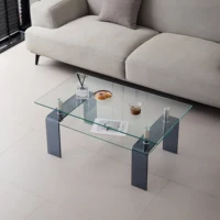 Table basse en verre trempé transparent avec pieds en verre gris pour votre salon. 1
