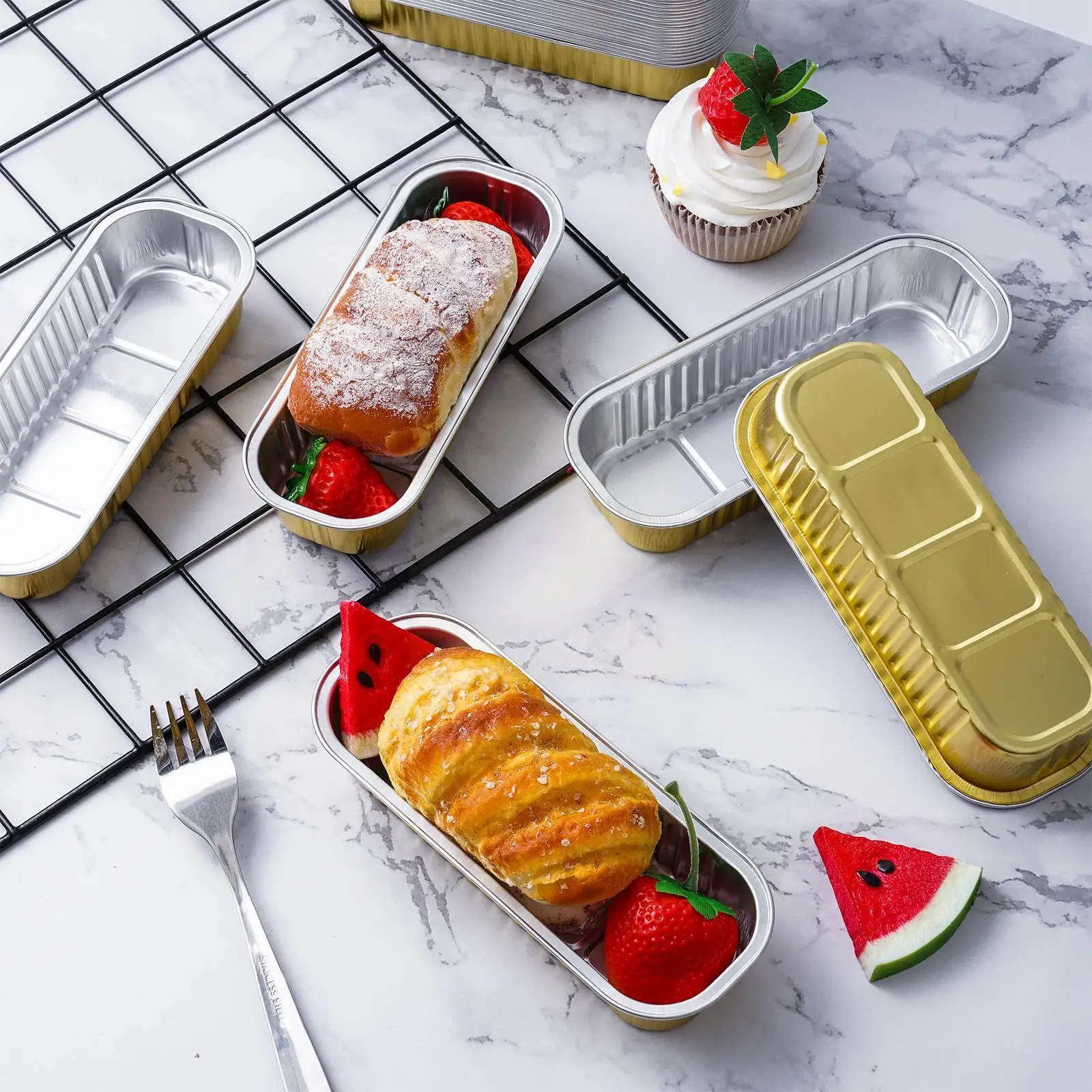 50/100Pcs 200ml Mini Loaf Pans Heat Resistant Aluminum Foil Baking Pans  Reusable Rectangle Foil Bread Container Cake Baking Pans