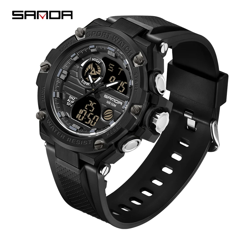 

SANDA Outdoor Sport Watches for Men Military Dual Display Quartz Wristwatches LED Electronic Clock Male 50M Waterproof Stopwatch