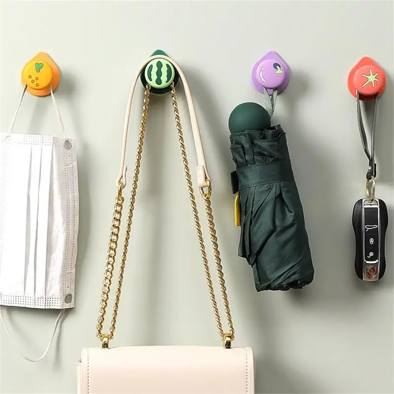 4PCS Cute Wall Hooks Key Holder Door Hanging Creative Self Adhesive Wall Hanger Cartoon Fruits