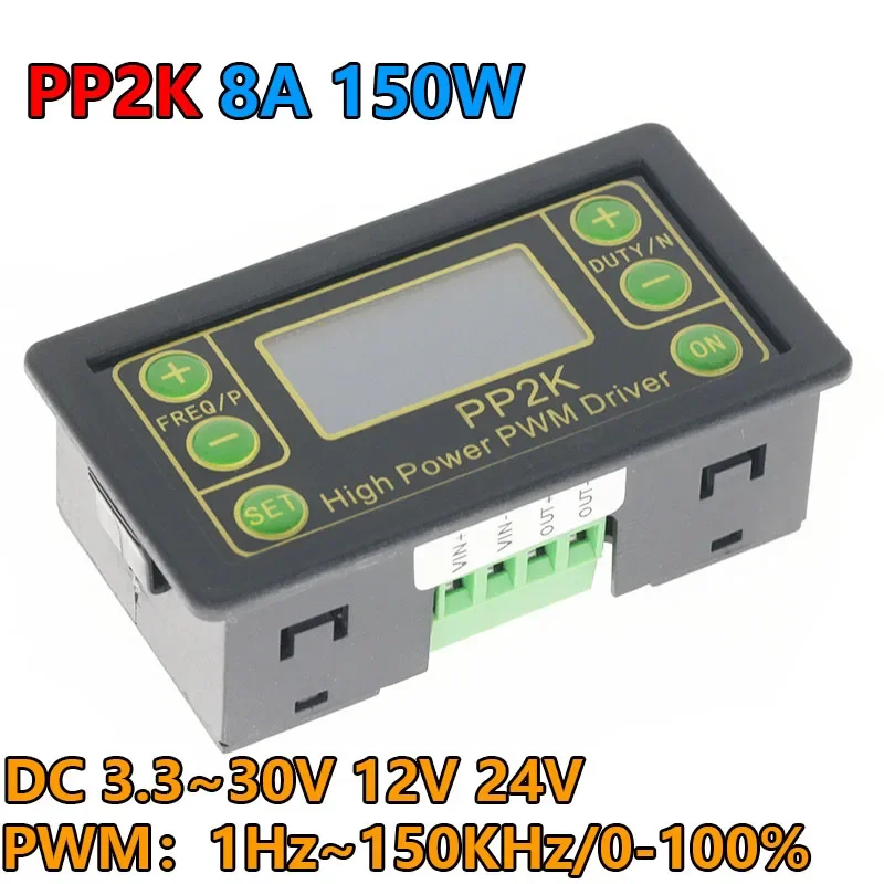 ZK-PP2K PWM DC 3.3~30V 12V 24V Motor Speed Controller regulator 8A 150W Adjustable LED Dimmer Pulse Frequency Duty Ratio