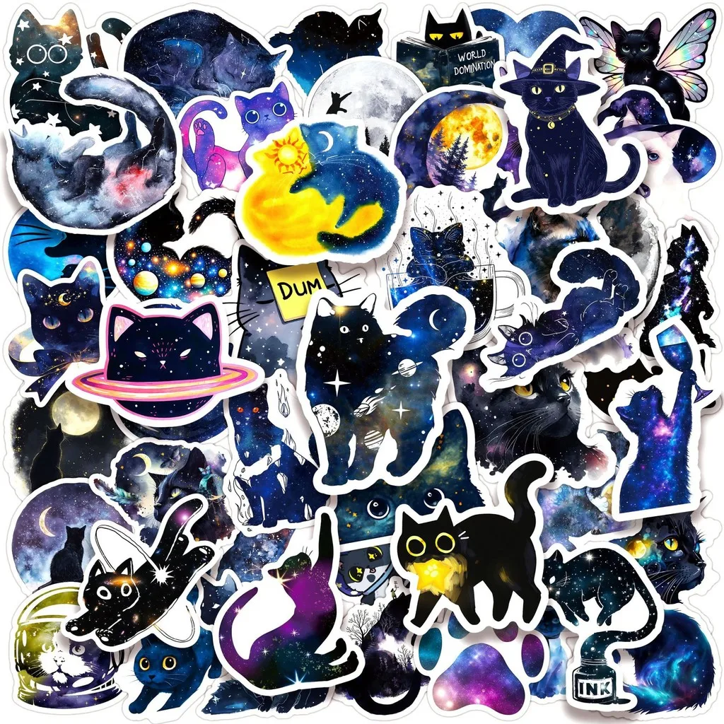50PCS Cartoon Starry Sky Cat Graffiti Stickers - Cute Cat Design ...