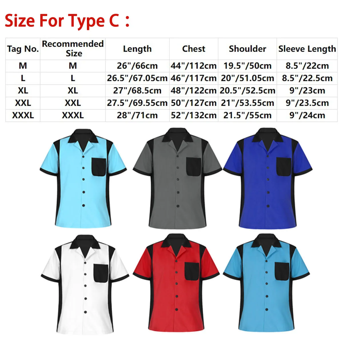 Mens Bowling Shirts Retro Korte Mouw Button Down Casual 50S Tee Kleurblok Gestreepte Notched Kraag Shirt