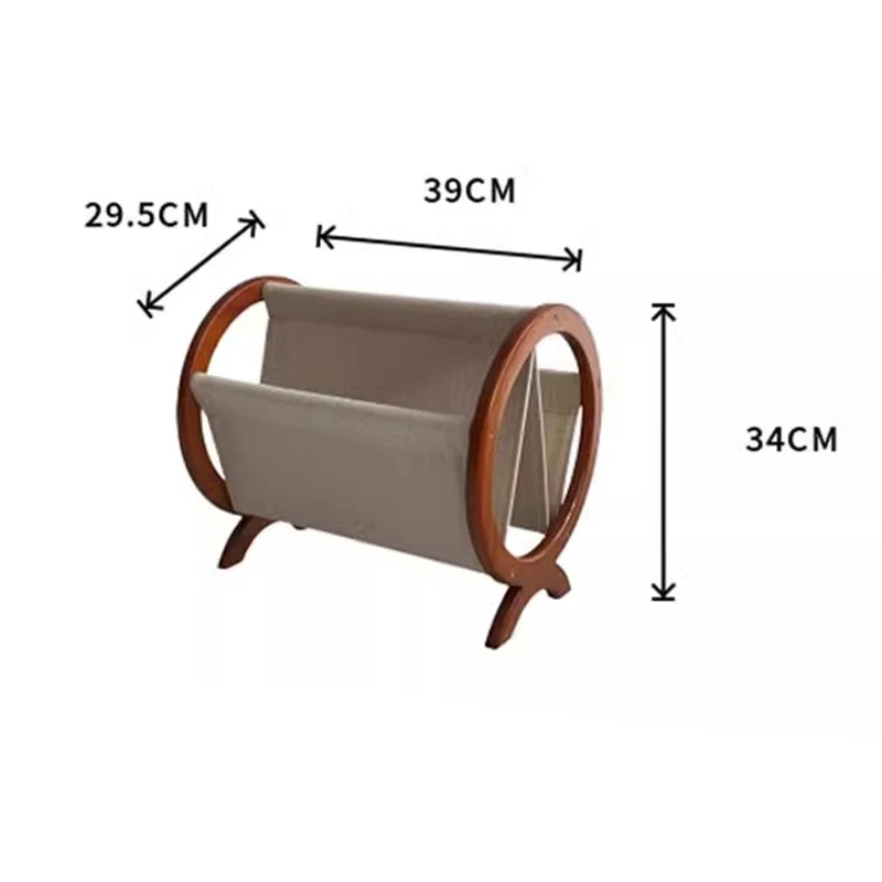 Nordic Vintage Solid Wood Fabric Desktop Magazine Rack Floor Standing Movable Storage Organizer for Living Room or Study-FYMR
