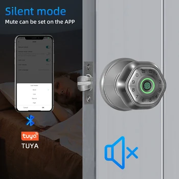 RAYKUBE Q5 USA. Free Delivery Tuya BLE Smart Fingerprint Door Lock Electronic Lock Round Knob with Password/Key/Tuya APP Unlock 4