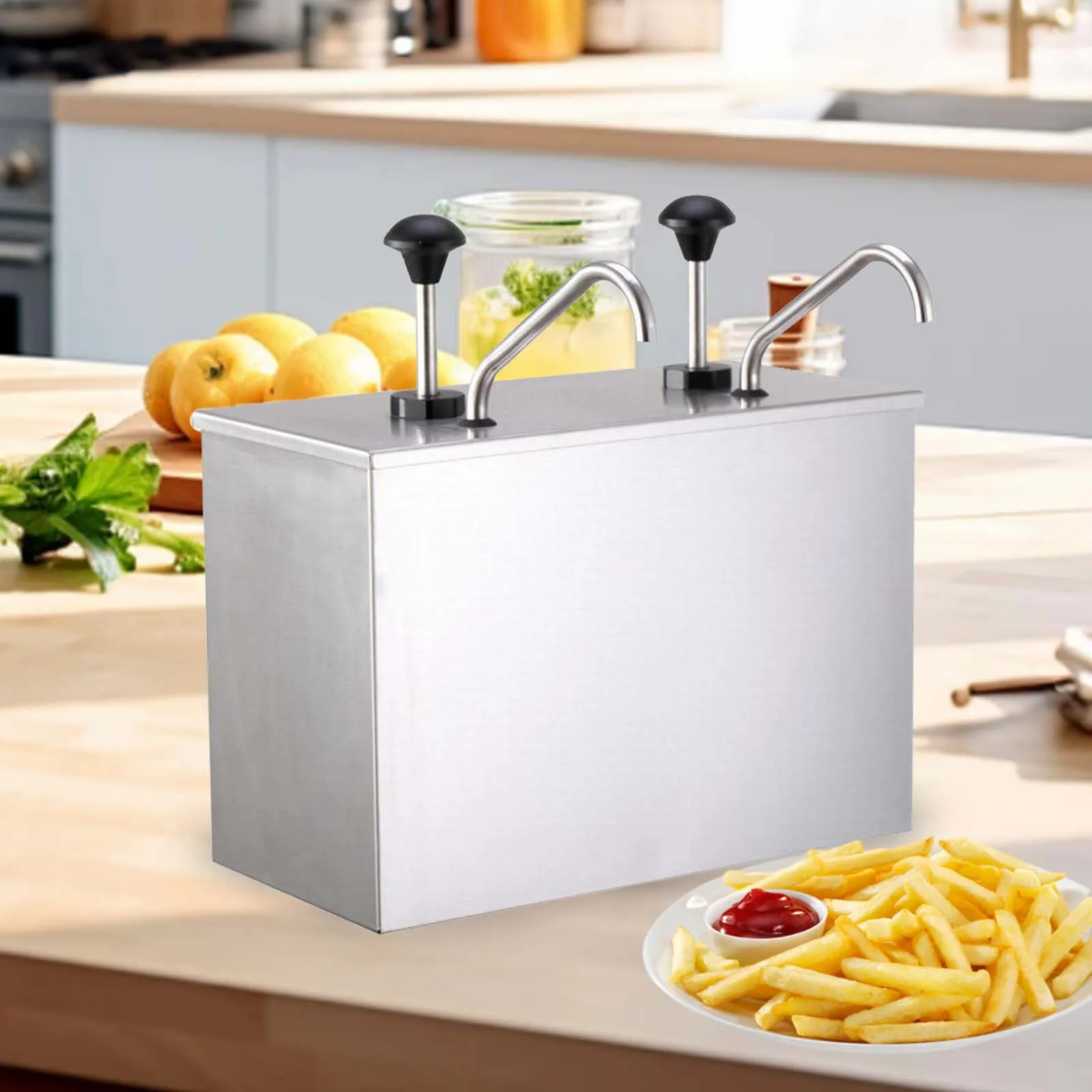 Sauce Pump Dispenser Stainless Steel Hand Tool Bucket Condiment Pump Dispenser for BBQ Sauce Seasoning Ketchup Party Hotel