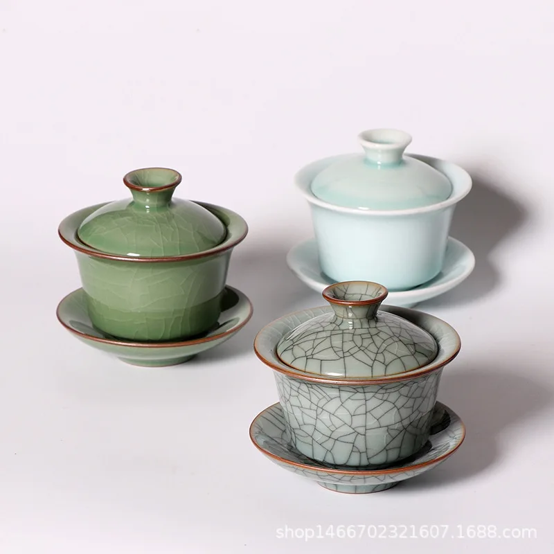 

Gaiwan Tureen Tibetan Teaware Kung Fu Tea Set Longquan Celadon Sancai Ge Kiln Sliced Ceramic Bowl Hand Held Making Porcelain