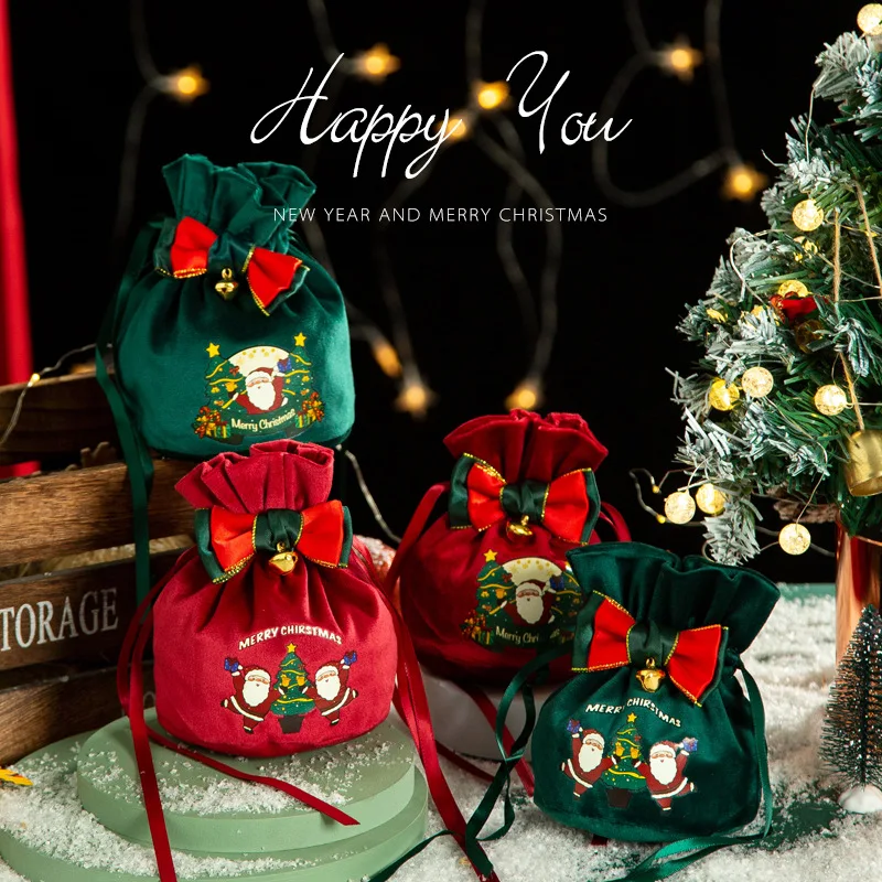 

С надписью "Merry Christmas", бархатные мешочки на шнурке в виде яблока, свадебные декоративные сумки для упаковки подарков на новый год