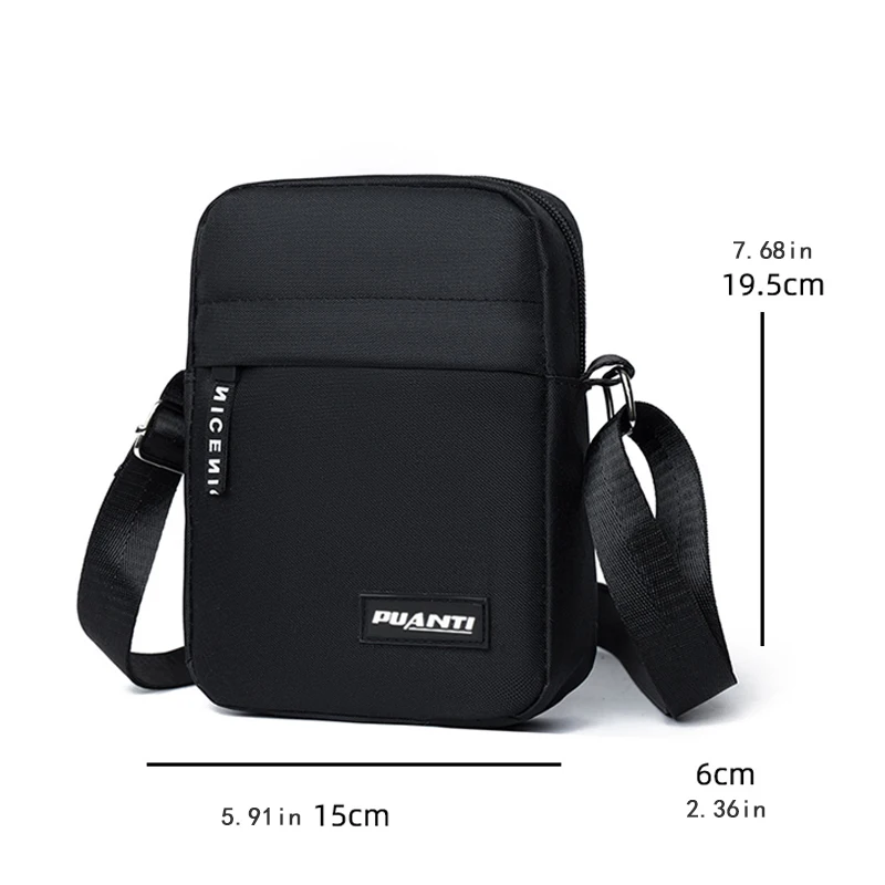 Black adjustable shoulder bag | Unisex shoulder bag, zipper closed, durable polyester lining, suitable for daily commuting neces