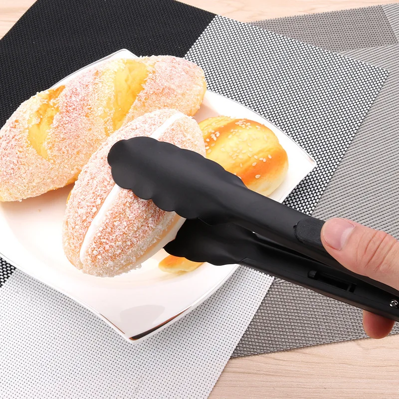 Black Stainless Steel Long Handle Food BBQ Tongs Cake Clip et Serving Clamp Tableware Cooking Utensils Kitchen Accessories