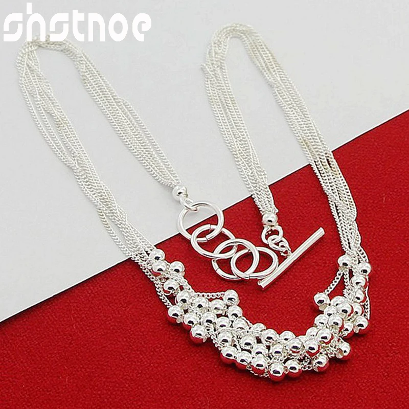 

925 Sterling Silver Small Smooth Bead Ball Grapes Necklace 18 Inch Chain For Women Engagement Wedding Fashion Charm Jewelry