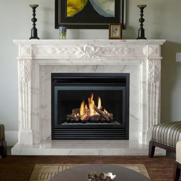 Marble Fireplace SetNatural Stone Modern  MarbleMantels Surround Decorative Freestanding Fireplace Polished